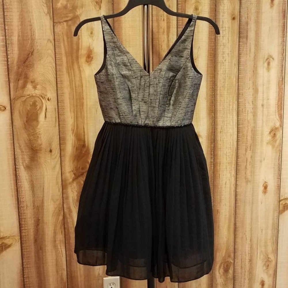 Modcloth Minuet Black Grey Metallic Dress